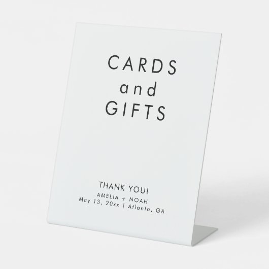 Einfache Schwarz-Weiß-Karten-Geschenke Hochzeit Sockelschild (Vorderseite)