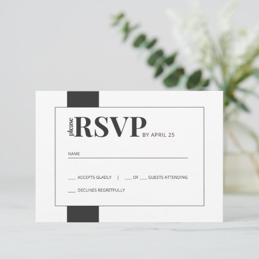 Einfache Schwarz-Weiß kühnen minimale Hochzeit RSV RSVP Karte (Stehend Vorderseite)