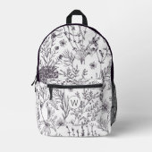 Einfache Schwarz-Weiß-Lande-Blumenmonogramm Bedruckter Rucksack (Vorderseite)