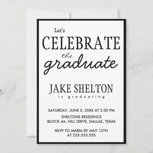 Einfache Schwarz-Weiß-Lassenden feiern den Abschlu Einladung (Vorderseite)