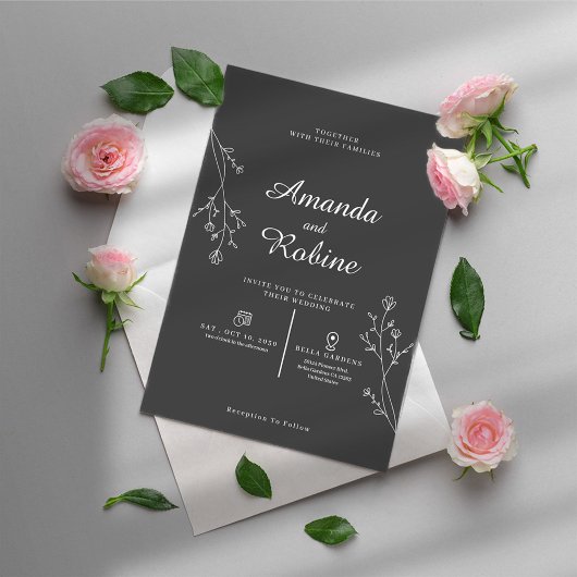 Einfache Schwarz-Weiß-Leaf-Einladung Einladung