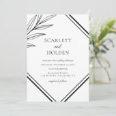 Einfache Schwarz-Weiß-Leaf-Hochzeit Einladung (Stehend Vorderseite)