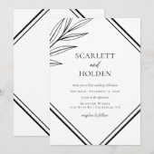 Einfache Schwarz-Weiß-Leaf-Hochzeit Einladung (Vorne/Hinten)
