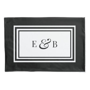 Einfache Schwarz-Weiß-Luxus Monogram-Initialen Kissenbezug