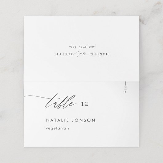 Einfache Schwarz-Weiß-Mahlzeiten Platzkarte (Außenseite Aufgefaltet)