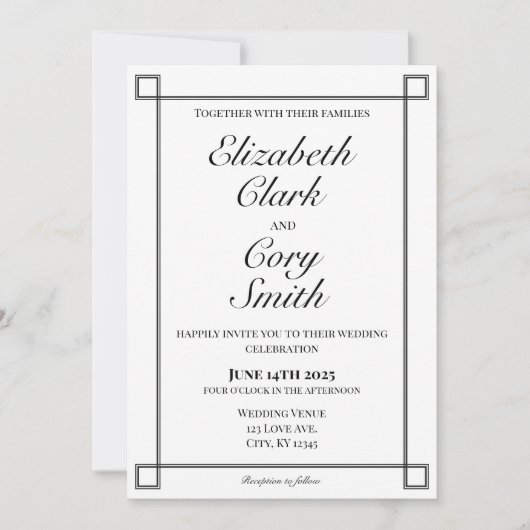 Einfache Schwarz-Weiß-Minimalistische Elegance Hoc Einladung (Vorderseite)