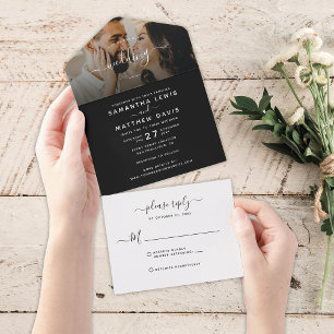 Einfache Schwarz/Weiß-Minimalistische Hochzeit All In One Einladung