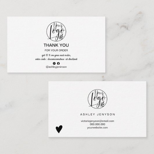 Einfache Schwarz-weiß minimalistische Logo-Bestell Visitenkarte (Vorne/Hinten)