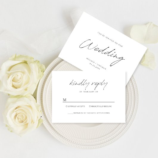 Einfache Schwarz-Weiß-Minimalistische Skriptereihe RSVP Karte
