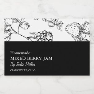 Einfache Schwarz-Weiß-Mischung aus Berry-Jam-Label Lebensmitteletikett