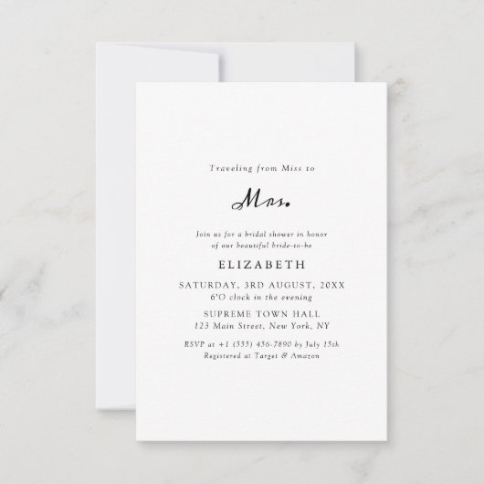 Einfache Schwarz-Weiß-Miss an Frau Brautparty Einladung (Vorderseite)