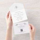 Einfache Schwarz/Weiß mit QR UAWG Wedding All In One Einladung (Abreißen)