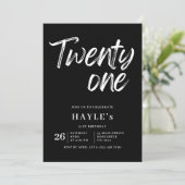 Einfache Schwarz & Weiß Moderne Brush 21. Geburtst Einladung (Stehend Vorderseite)