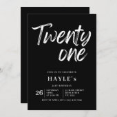 Einfache Schwarz & Weiß Moderne Brush 21. Geburtst Einladung (Vorne/Hinten)