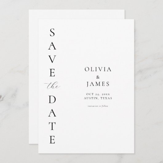 Einfache Schwarz-Weiß-Moderne Elegante Hochzeit Save The Date (Vorne/Hinten)