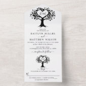 Einfache Schwarz-Weiß-Monogram-Herz-Hochzeit All In One Einladung (Innen Boden)