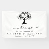 Einfache Schwarz-Weiß-Monogram-Herz-Hochzeit Banner (Horizontal)