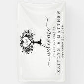 Einfache Schwarz-Weiß-Monogram-Herz-Hochzeit Banner (Vertikal)