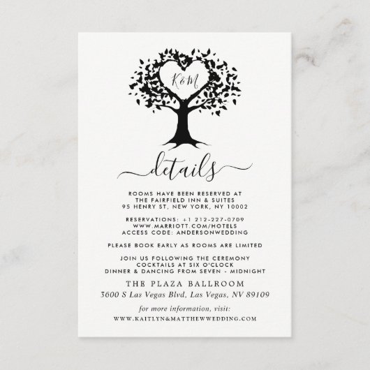 Einfache Schwarz-Weiß-Monogram-Herz-Hochzeit Begleitkarte (Vorderseite)