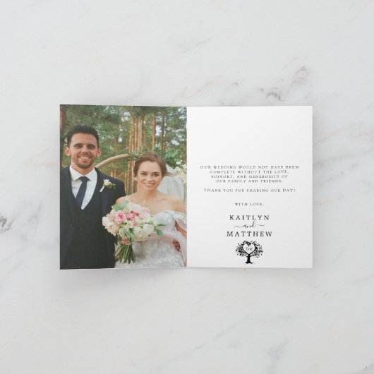 Einfache Schwarz-Weiß-Monogram-Herz-Hochzeit Dankeskarte (Innenseite)