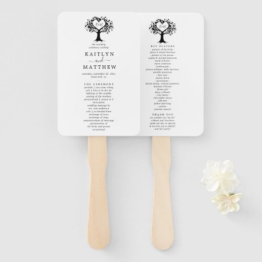 Einfache Schwarz-Weiß-Monogram-Herz-Hochzeit Fächer (Vorne und Hinten)