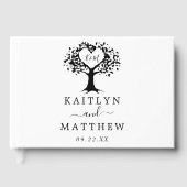 Einfache Schwarz-Weiß-Monogram-Herz-Hochzeit Gästebuch (Vorderseite)