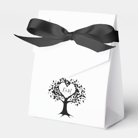 Einfache Schwarz-Weiß-Monogram-Herz-Hochzeit Geschenkschachtel (Vorderseite)