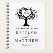 Einfache Schwarz-Weiß-Monogram-Herz-Hochzeit Planer (Vorderseite)