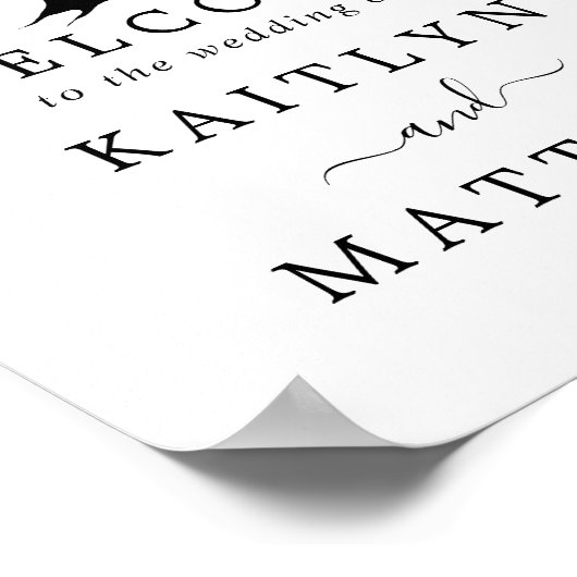 Einfache Schwarz-Weiß-Monogram-Herz-Hochzeit Poster (Ecke)