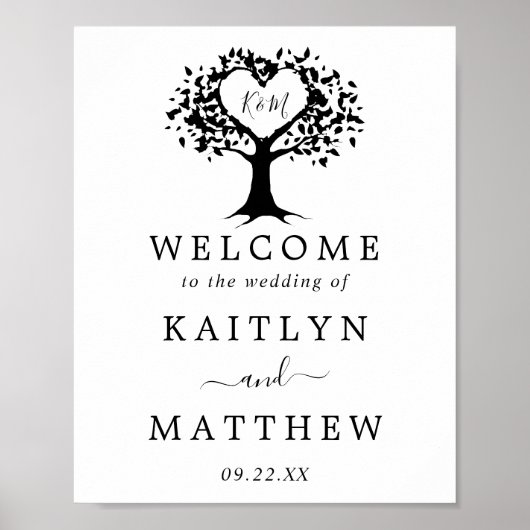 Einfache Schwarz-Weiß-Monogram-Herz-Hochzeit Poster (Vorne)