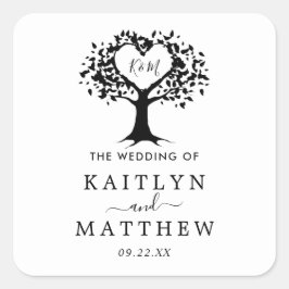 Einfache Schwarz-Weiß-Monogram-Herz-Hochzeit Quadratischer Aufkleber