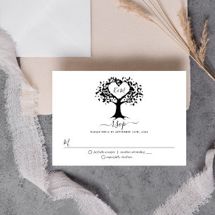 Einfache Schwarz-Weiß-Monogram-Herz-Hochzeit RSVP Karte