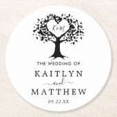 Einfache Schwarz-Weiß-Monogram-Herz-Hochzeit Runder Pappuntersetzer (Vorderseite)