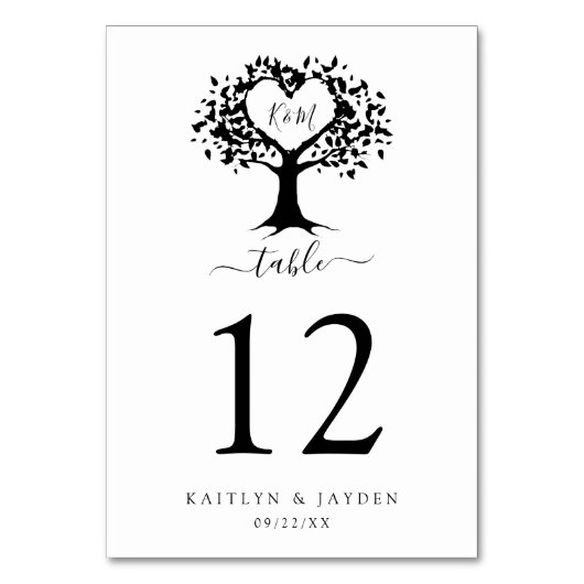 Einfache Schwarz-Weiß-Monogram-Herz-Hochzeit Tischnummer (Rückseite)