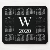 Einfache Schwarz-Weiß-Monogramm 2020-Kalender Mousepad (Vorne)
