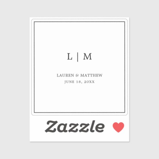 Einfache Schwarz-Weiß-Monogramm-Elegante Hochzeit Aufkleber (Blatt)