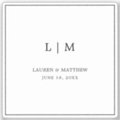 Einfache Schwarz-Weiß-Monogramm-Elegante Hochzeit Aufkleber (Vorderseite)