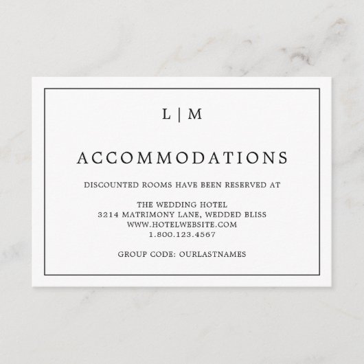 Einfache Schwarz-Weiß-Monogramm-Elegante Hochzeit Begleitkarte (Vorderseite)