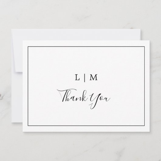 Einfache Schwarz-Weiß-Monogramm-Elegante Hochzeit Dankeskarte (Vorderseite)