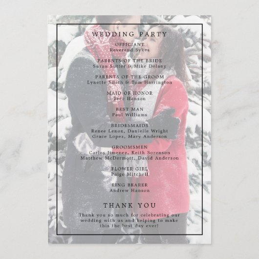 Einfache Schwarz-Weiß-Monogramm-Elegante Hochzeit Programm (Rückseite)