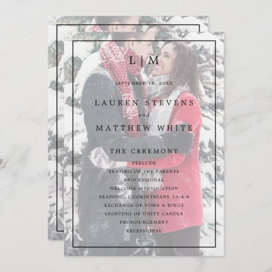 Einfache Schwarz-Weiß-Monogramm-Elegante Hochzeit Programm (Vorne/Hinten)