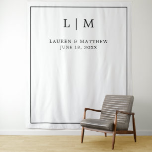Einfache Schwarz-Weiß-Monogramm-Elegante Hochzeit Wandteppich
