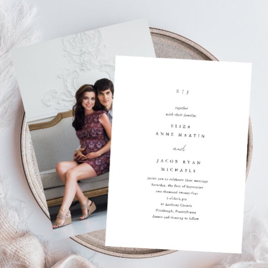 Einfache Schwarz-Weiß-Monogramm-Foto-Hochzeit Einladung