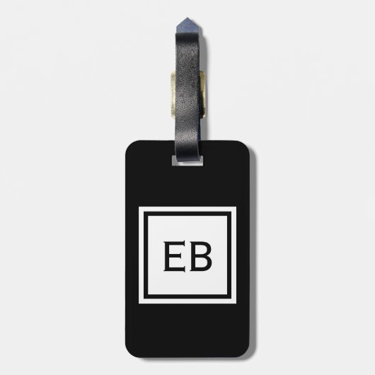 Einfache Schwarz-Weiß-Monogramm-Gepäckanhänger Gepäckanhänger (Rückseite vertikal)