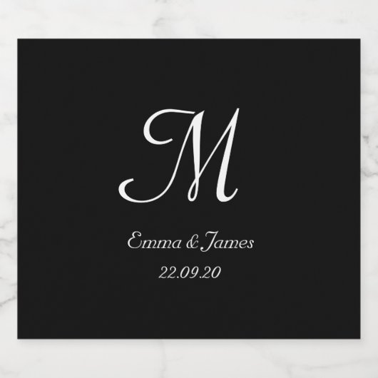 Einfache Schwarz-Weiß-Monogramm-Hochzeit Bierflaschenetikett (Einzelnes Label)