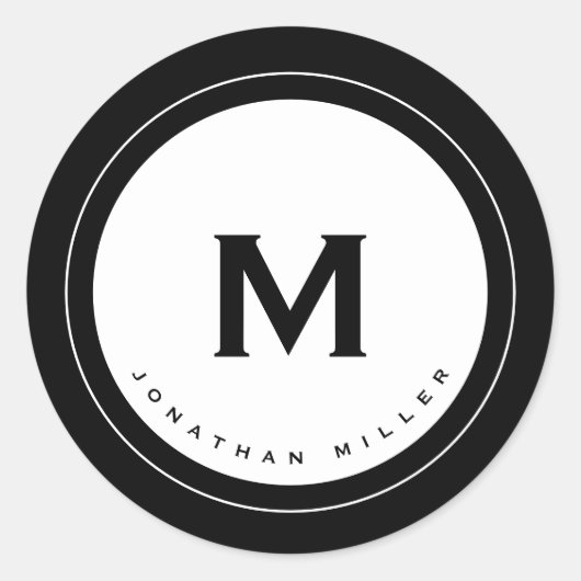 Einfache Schwarz-Weiß-Monogramm, Initial & Name Runder Aufkleber (Vorderseite)