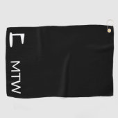 Einfache Schwarz-Weiß-Monogramm mit Golf-Flagge Golfhandtuch (Horizontal)