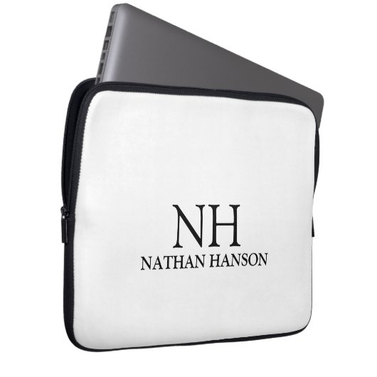 Einfache Schwarz-Weiß-Monogramm modern Laptopschutzhülle (Vorne Rechts)