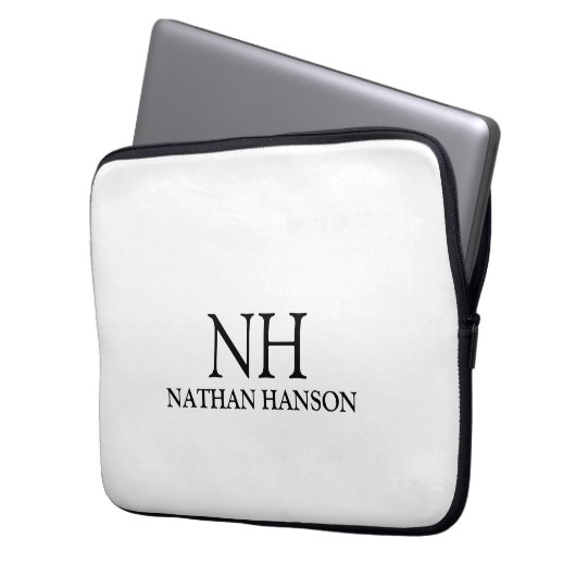 Einfache Schwarz-Weiß-Monogramm modern Laptopschutzhülle (Vorderseite Links)