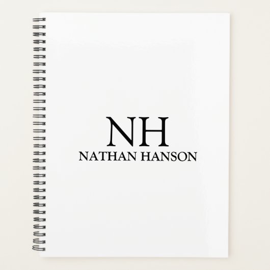 Einfache Schwarz-Weiß-Monogramm modern Planer (Vorderseite)